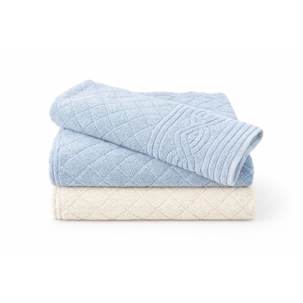 Ralph Lauren 3pc Towel Set Blue White Cotton Quilted Diamond Made in USA Luxury
